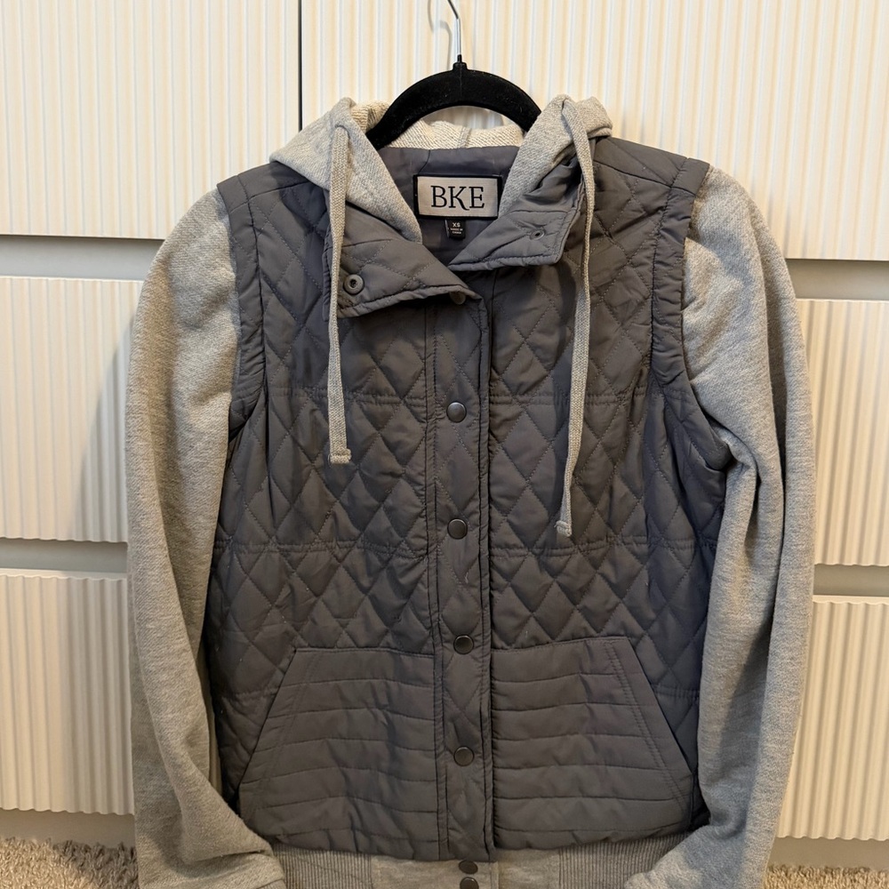 BKE Gray Quilted Puffer Jacket with Hood